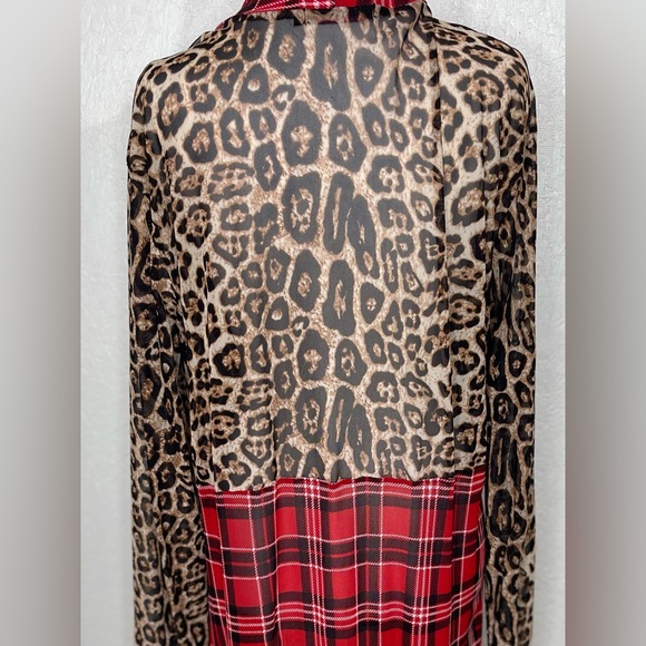 Crazy Train Plaid Red Black Cheetah Kimono Duster Flowy Boho Western Size XLG - Picture 12 of 15